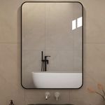 Hibtn 55 x 75cm Bathroom Mirrors Wall Mounted Rectangle Mirror, Modern Matte Black Wall Mirror HD Glass Vanity Mirror, Elevate The Style of Your