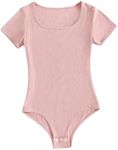 Floerns Girl's Casual Short Sleeve Scoop Neck Tee Shirt Bodysuit Jumpsuit Pink 10 Years