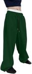 SHENHE Men's Baggy Pants Wide Leg Drawstring Waist Loose Sweatpants with Pockets Dark Green Large