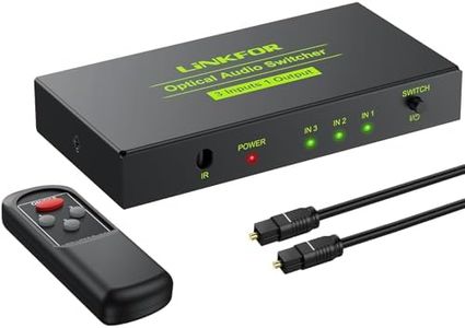 LiNKFOR Digital Toslink Optical 3x1 Switch with 3ft Optical Cable and IR Remote Control Aluminum Alloy Digital Audio SPDIF Toslink Optical Fiber Switcher 3 in 1 Out for PS3 Xbox Blue-Ray DVD HDTV