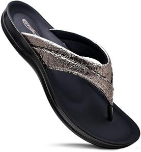 AEROTHOTIC Comfortable Arch Support Flat Sandals for Women Comfy Toe Post with Cute Soft Padded Straps Casual Fashion Vacation Essentials Dressy Shower Sandals (Sela Grey, Size 8)