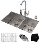 Kraus KHU103-33 33 inch Undermount 60/40 Double Bowl 16 Gauge Stainless Steel Kitchen Sink