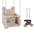NATILU® Wooden children's swing Bear Light Beige | Wooden swing indoor outdoor | Children's swing manufactured in the European Union