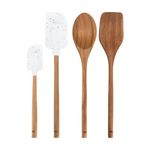 Real Simple Silicone Spatulas and Wooden Spoons for Cooking Set | Wooden Spoon, Wooden Spatula and 2 Silicone Spatulas for Nonstick Cookware | Heat Resistant and Dishwasher Safe