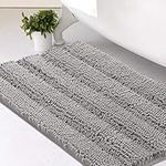 H.VERSAILTEX Bath Rugs for Bathroom Non Slip Extra Thick Chenille Striped Bath Mat 20" x 32" Absorbent Non Skid Fluffy Soft Shaggy Rugs Washable Plush Mats for Indoor, Bath Room, Tub - Dove Grey