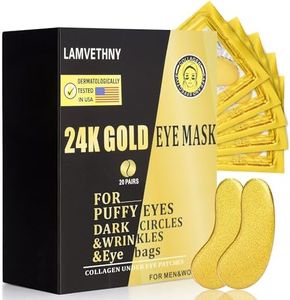 LAMVETHNY Eye Mask Under Eye Patches (20 Pairs) 24K Golden Under Eye Masks Hyaluronic Acid Eye Patches for Dark Circles and Puffiness, Reduce Wrinkles and Fine Lines Under Eye Area - Gold