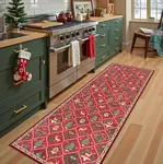 Lahome Christmas Kitchen Runner Rug, 2x6 Hallway Runner Rug Christmas Washable Non Slip Runner Rug, Christmas Print Reindeer Tree Carpet Runner Non Shedding Christmas Runners for Floor Laundry (Red)