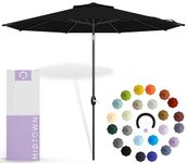 MIDTOWN UMBRELLAS The Lean 10 Feet Outdoor Umbrella With Terylast Ebony (Black) Polyester Fabric - Auto-Tilt Aluminum Frame Patio Umbrella For Deck, Garden, Pool - Black Pole