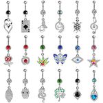 ILGANT 18Pcs Belly Button Ring 14G Dangling Dangle Belly Button Rings Navel Rings Piercing Jewelry for Women, Stainless Steel, cubic zirconia