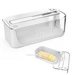 Cnsndqedke Butter Dish with Lid and Knife, 180° Rotating Sealing Flip-Top Plastic Butter Keeper for Countertop, Easy-Scoop, No Mess Lid, BPA-Free, Freezer Safe, Hand Wash Only- White