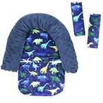 Baby Carseat Headrest, Dinosaur Baby Carseat Head Support and Strap Cover, Minky Infant Head Support Pillow, Toddler Headrest Cushion Pad for Carseat Canopy Strollers Carrier