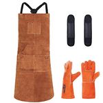 Welding Apron for Men with Gloves - Heat & Flame-Resistant Leather Work Shop Blacksmith Aprons, Adjustable M to XXXL, Brown - 24" X 36", M - XXXLarge