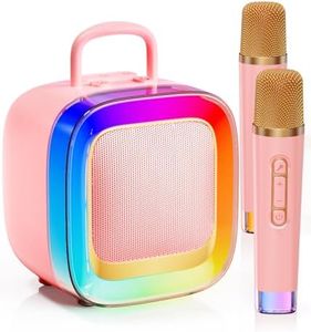 Kinglucky (2024 Limited Pro Version) TOP Mini Karaoke Machine for Kids Adults (with 14M+ Songs), Christmas Birthday Gifts Ideas for Girls, Portable Bluetooth Speaker with 2 Lighting Microphones - Pink