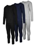 Andrew Scott Mens 3 Pack / 6 Piece Set Base Layer Long Sleeve Long Pant Thermal Underwear Set (1 & 3 Pack Mix Match Options) (Large, 3 Sets/6 Piece - Black/Grey/Navy)