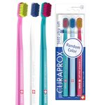 Curaprox Toothbrush Set CS 5460 - Pack of 3 Ultra Soft Manual Toothbrushes for Adults 5460 with Super Soft CUREN Bristles - Random Color