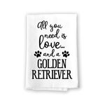 Honey Dew Gifts Funny Towels, All You Need is Love and a Golden Retriever Kitchen Towel, Dish Towel, Kitchen Decor, Multi-Purpose Pet and Dog Lovers Kitchen Towel, 27 inch by 27 inch Towel