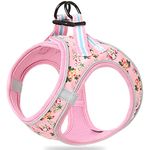 HEELE Dog Harness Small Dog Puppies Step-in Soft Mesh Harness Reflective Lightweight Breathable Visible in Dark Harness with Floral Pattern, Comfort for Walking Training, Pink Flower, XS