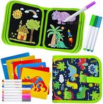 ZCOINS Erasable Doodle Book Set, Children's Educational DIY Portable Graffiti Blackboard Drawing Board, Gifts for 3-8 Years Old Boys Girls (14 Pages+ 12 Pens+ 6 Copy Templates, Dinosaur Style)