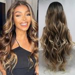 xiweiya Lace Front Wigs Natural Hair Wigs For Women Heat Resistant Fiber Hair Wigs Long Wigs for Women (black/Brown)