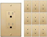 Micmi 15A Decorator Receptacle Outlet, Tamper Resistant, Decorative Electrical Receptacle, 15 Amp 125 Volt, Grounding with Wall Plate UL Listed (Golden, 10pack)