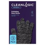 Cleanlogic Detoxify Exfoliating Gloves with Charcoal, Reusable Body Exfoliator Gloves, Helps Remove Dry Skin to Keep Skin Smooth and Clean, Helps Boost Circulation and Lymphatic Drainage, 3 Pairs