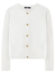 LILLUSORY Women's Crew Neck Gold Buttons Cardigan Sweaters Lady Jacket with Patch Pockets, White, X-Large