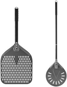 Newmeto 12 Inch + 9 Inch Perforated Pizza Peel Set, Pizza Turning Peel with Metal Handle, Pizza Spatula Paddle for Homemade Pizza Oven Accessories