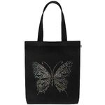 MASQ By Q-One Canvas Sparkling Butterfly Embroidered Utility Tote Bags For Women With Zip, College Bag For Girls, 100% Organic Cotton Tote Bag For Traveling & Daily Use