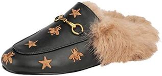 Arqa Fur Mules for Women Comfortable Leather Buckle Mule Flats Furry Padded Backless Loafers Casual Slides Shoes