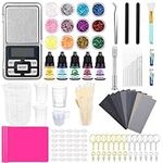 Resin Tools Crafts Art Supplies, Epoxy Resin Starter Kit with Pocket Scale, Silicone Mat, Measuring Mixing Cup, Resin Drill, Sandpaper, Glitter, Pigment, Keychain Rings for DIY Casting Jewelry Making