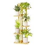 Bamworld Bamboo Corner Plant Stand Indoor, 5 Tier Tall Plant Shelf for Multiple Plants, Tiered Flower Stand for Window Garden Balcony Home Decor Living Room Bedroom