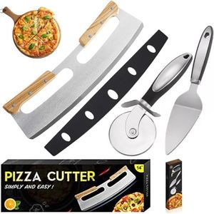 Cortador Pizza, Cuchillo Para Pizza de Acero Inox Corta pizza de Medialuna con Mango de Madera Pizza Ruedas Cortadora para Pizza Pastel y Pan