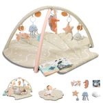 Suihuooo Baby Play Mat, Ocean Shell Theme Playmats & Floor Gyms, Baby Play Gym with 6 Detachable Activity Toys, Early Sensory Development Play Mat for Infant & Newborn (Beige)