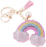 Soleebee Glitter Keychain Premium SS6 Crystal Tassel Key Chain Leather Bag Charm for Women Girls (Rainbow)