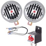 SHOP4U 12V Chrome Train Horn Set – Loud and Durable Air Horn for Bikes, Cars, & Trucks (Pack of 2)