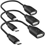 Rankie Micro USB (Male) to USB 2.0 (Female) Adapter, On-The-Go (OTG) Convertor Cable, 3-Pack (Black)