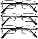 Reading Glasses for Men, 3 Pack Metal Frame Blue Light Blocking Reading Glasses, 3 Pack Black, 1.5x