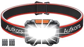 Autkors Powerful LED Head Torch, 3 Lighting Modes, Adjustable and Lightweight, Waterproof for Fishing/Running/Camping/Cycling/Hiking/Reading Gift for Kids-6 AAA Batteries Included