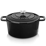 Velaze 6 QT Enameled Cast Iron Dutch Oven, Dual Handles Dutch Oven Pot with Lid,Heavy-Duty Non-stick Round Dutch Oven for Bread Baking, Stewing, Roasting, Good Sealing for All Heat Source (BLACK)