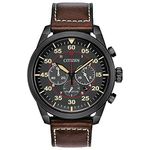 Citizen Eco-Drive Avion Chronograph Men's Watch, Stainless Steel with Leather strap, Weekender, Brown (Model: CA4215-47E)