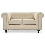 Bravich Velvet Chesterfield Sofa- Cream. 2 Seater Settee, Soft Plush Fabric Couch. Living Room Furniture, Easy Clean. 2 Seater- 160cm x 90cm x 78cm