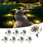 Solpex 8 Pack Disk Lights Outdoor, 8 LED Solar Garden Lights Waterproof Landscape Lighting for Walkway Yard Deck Lawn Patio Pathway (Warm White)