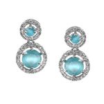 Jewar Mandi Earrings Silver Plated Drop & Dangle American Diamond Cubic Zirconia Ad Cz Multi-Color Stones Round Dual Drop Design Danglers Jewelry For Women & Girls (Turquoise/Sea Green)