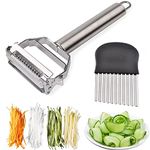 [2 Pack] Dual Julienne Peeler & Vegetableand Fruit Peeler＋Stainless Steel Crinkle Cutter for Chopping Potato Vegetable Fruit Waffle Fries