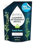 Puracy Natural Liquid Laundry Detergent Refill, 192 Loads, Fresh Linen, 95% Plastic-Free Packaging, Stain Fighting Enzymes, 10x Concentrated Plant-Powered Detergent, Savon Lessive, 1.4L, 48 Ounce