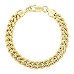 KRKC&CO Men’s Bracelets, Flat-Cut Cuban Link Bracelet 14K Gold Plated Stainless Steel 9mm, Anti-Tarnish Nickel-Free, Golden Hand Chain Bracelet for Men(9mm-14K Gold Plated, 8.5)