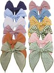 Fable Bow Hair Clips Baby Girls Women Cotton Linen Hair Bow Clips Large Sailor Hair Bows Accessories Hairgrips (Avocado Blue)
