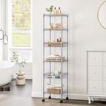 6 Tier Shelving Unit with 4 Shelves 2 Basket Wire Shelving Unit Metal Standing Shelf Units Storage Shelves Rack Adjustable Heavy Duty Shelving Rack with Baskets for Kitchen Bathroom Laundry Silver