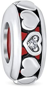 Valentine Lovers Eternity Hearts Rubber Center Spacer Stopper Bead Charm For Girlfriend Women For Adolescente Oxidized .925 Sterling Silver Fits European Bracelet