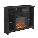 Pemberly Row 44" Wood Corner Fireplace TV Stand in Black